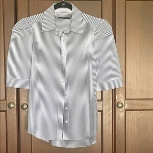 Tahari Striped Puff Elbow Sleeve Button Down Cotton Shirt XS Like New